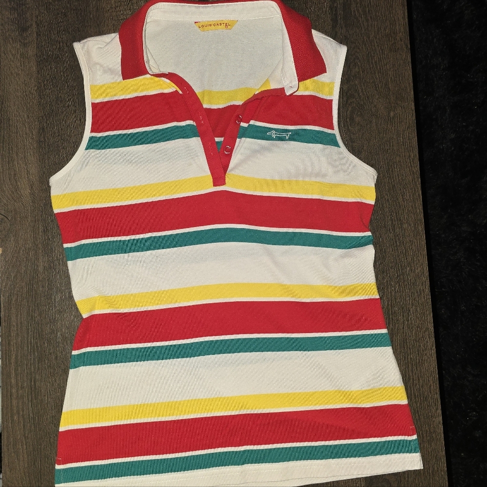 Louis Castel Polo Golf Sleeveless Collared Shirt Bold Striped Size Small 95
